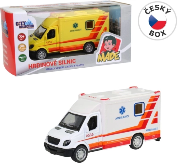 Ambulanza in metallo con movimento a retrocarica, 10 cm