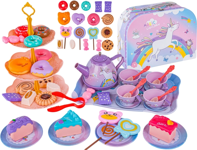 Set da tè per bambini Magic Unicorn in valigetta, 48 pezzi
