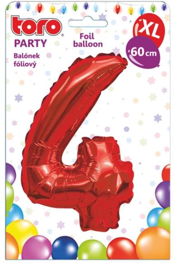 Palloncino in foil numero 4, 60 cm, rosso