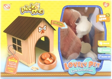 Cagnolino di peluche con cuccia e accessori