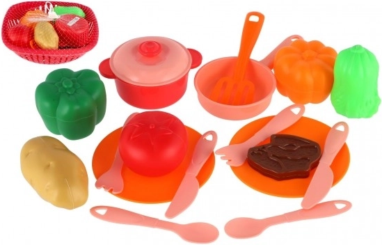 Set di stoviglie per bambini in cestino con accessori