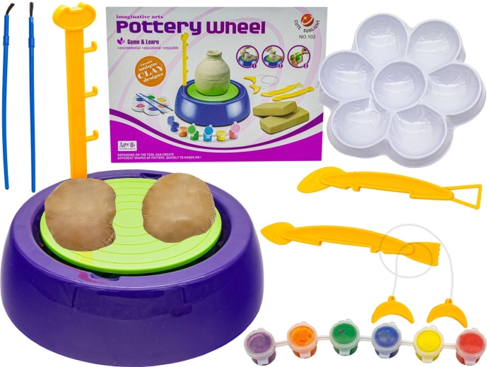 Tornio da vasaio per bambini per piccoli artisti – colori, pasta, strumenti