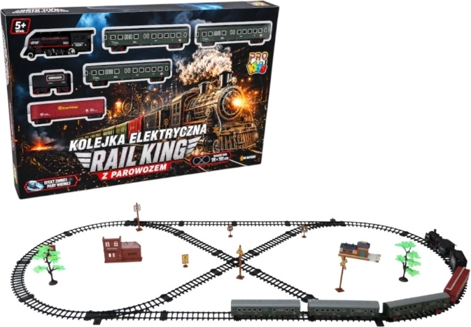 Set ferroviario elettrico Rail King con locomotiva a vapore