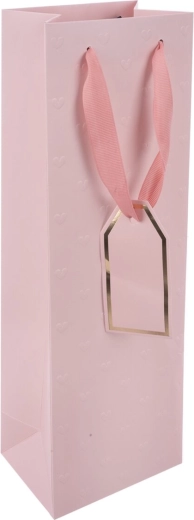 Borsa regalo in carta per vino rosa con rilievo a cuori