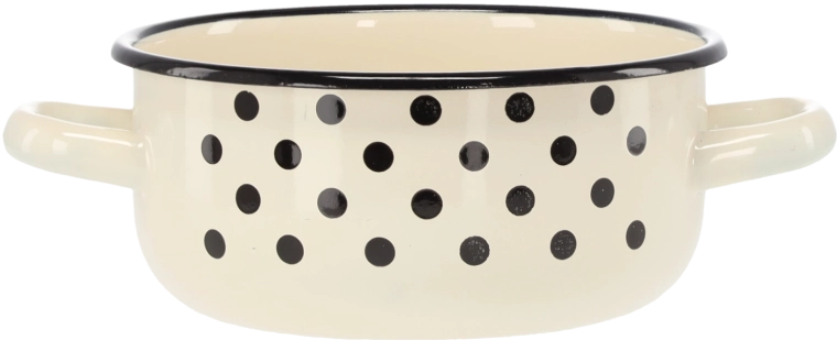 Casseruola smaltata con due manici 1,5 l, 16 cm, bianca a pois
