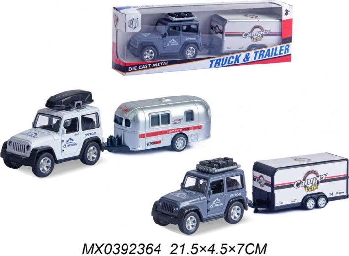 Fuoristrada con rimorchio da campeggio – modello in metallo pull-back