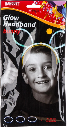 Cerchietto luminoso orecchie da coniglio + 3 braccialetti fluorescenti 20 cm MY PARTY