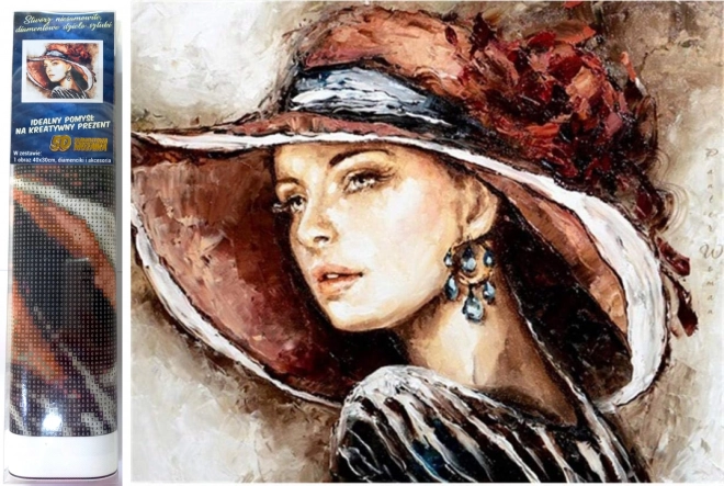 Pittura diamantata Donna con cappello 30x40cm