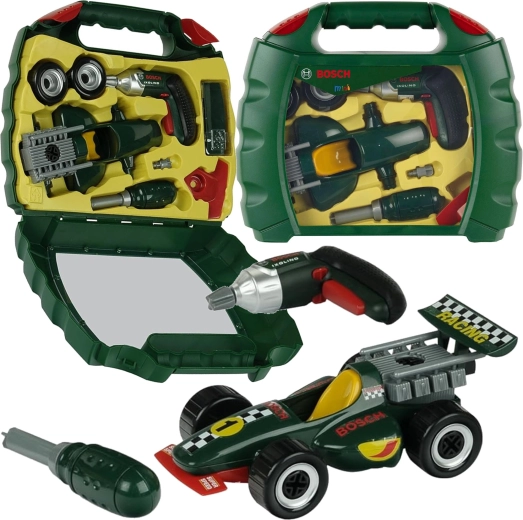 Kit di costruzione auto da corsa con avvitatore a batteria BOSCH in valigetta per bambini KLEIN