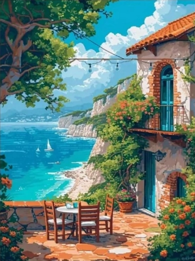 Pittura con diamanti – vista sulle scogliere 30 × 40 cm