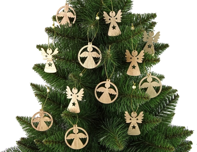 Decorazioni natalizie in legno angioletti per albero 12 pz