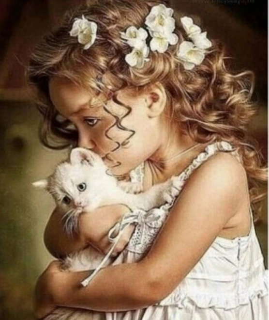 Mosaico di diamanti - Ragazza con gattino