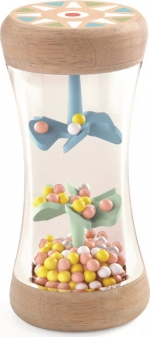 Djeco sonaglio in legno con perline arcobaleno e piccole eliche