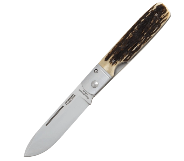 Fällkniven GPs coltello tascabile, corno di cervo, finitura satinata, fodero in camoscio