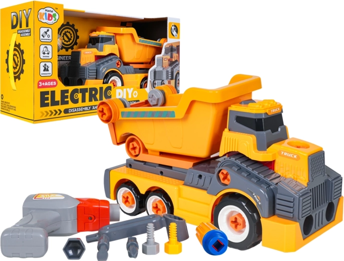 Camion ribaltabile per bambini smontabile (dump truck) giallo con accessori - 1 pezzo