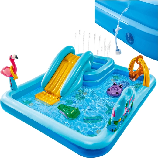 Parco giochi acquatico gonfiabile per bambini Intex Jungle con scivolo e fontana