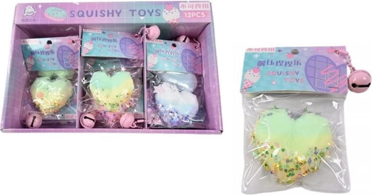 Cuore antistress da schiacciare con campanellino (12 pz)