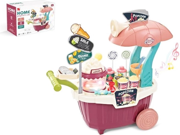 Carrello colorato per popcorn con dolci – set per bambini 55 pezzi