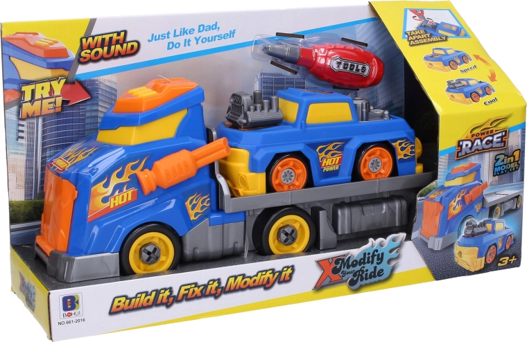 Camion con auto ed effetti sonori, set da montare a vite da 43 cm