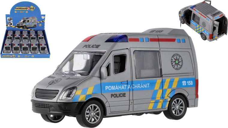 Auto della polizia in plastica 12 cm a retrocarica, 10 pz in box