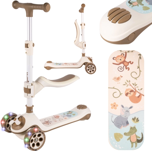 Monopattino pieghevole per bambini con sedile e ruote luminose, beige