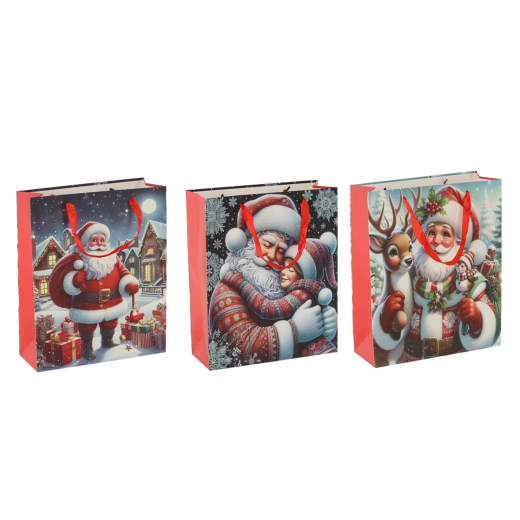 Borsa regalo di Natale con motivo Babbo Natale, 30 × 42 × 12 cm