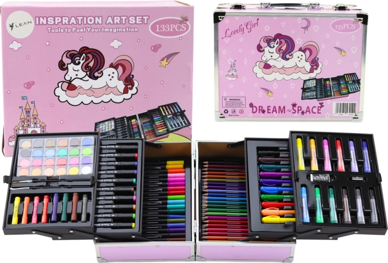 Set artistico in valigetta espandibile con unicorno 133 pezzi