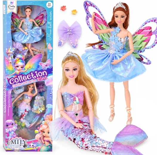 Set di bambole fata Farfallina e sirena 2 in 1