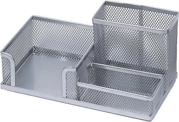 Organizer da scrivania in metallo con portapenne e cubo per appunti, argento