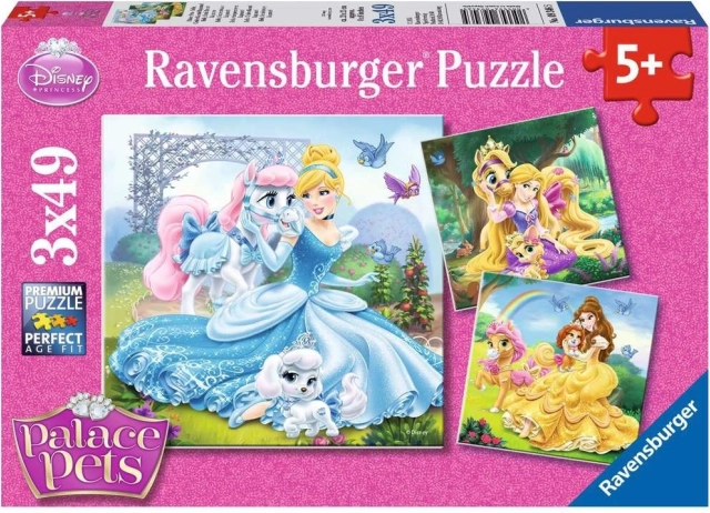 RAVENSBURGER Puzzle Principesse Disney e i loro animaletti 3x49 pezzi