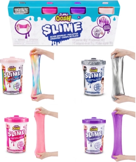 Set di 4 tubi OOSH di ZURU – slime rosa, viola, argento e arcobaleno