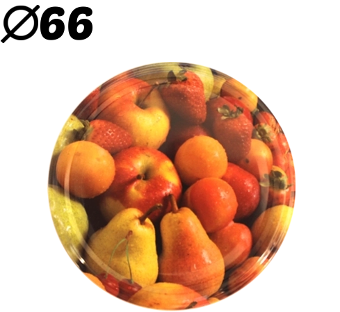 Coperchi metallici per conserve con motivo fruttato 66 mm