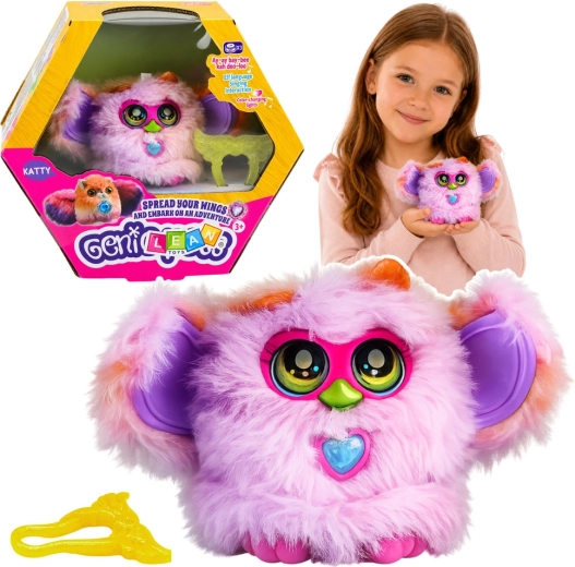 Genie Pets creaturina di peluche interattiva con luci e suoni con clip/pendente, viola