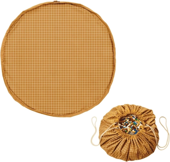 Play&Go noomad original tappeto da gioco in cotone biologico e sacco porta-giocattoli 2in1 grid mustard
