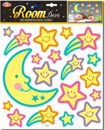 Decorazione adesiva luminosa cielo notturno: luna e stelle