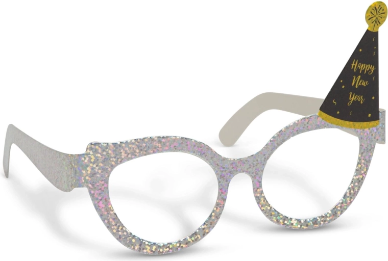 Occhiali da festa in carta glitterata Happy New Year – 4 pezzi