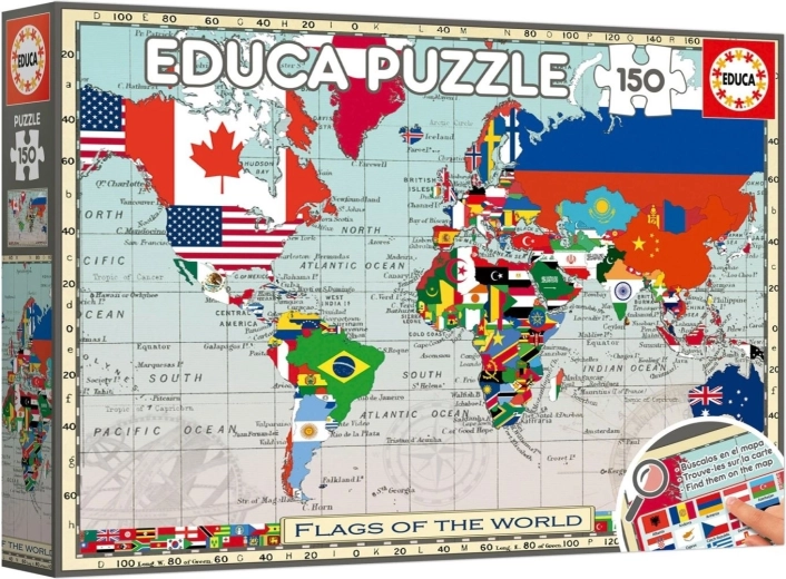 Educa Puzzle mappa del mondo con bandiere 150 pezzi