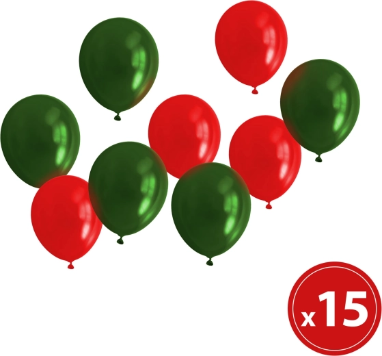 Set di palloncini natalizi metallizzati rosso-verdi, 15 pezzi