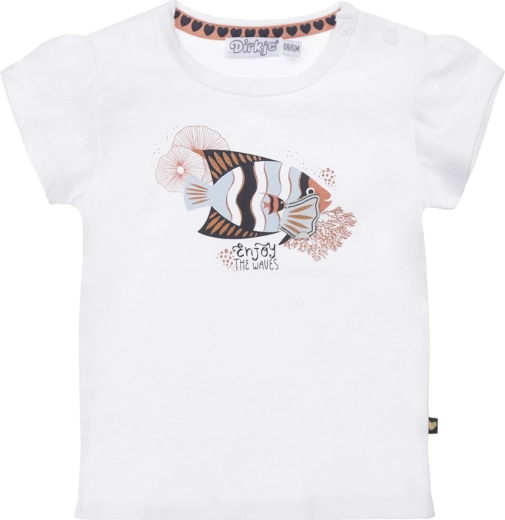 T-shirt da bambina Dirkje a maniche corte con stampa pesciolino, bianca