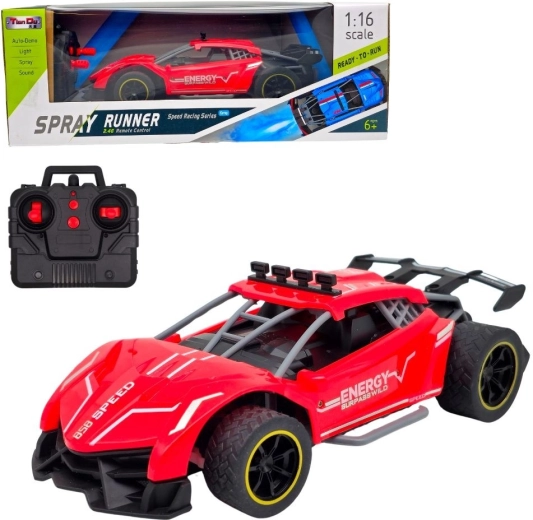 Auto da corsa RC sportivo rosso con effetto fumo