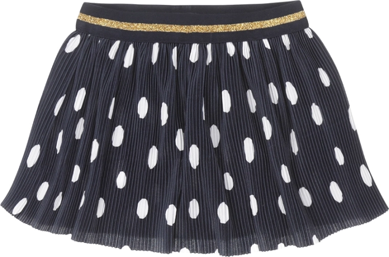 Dirkje gonna plissettata da bambina blu navy con pois bianchi