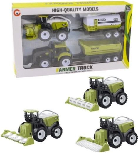 Set di veicoli agricoli: mietitrebbia e trattore con rimorchi