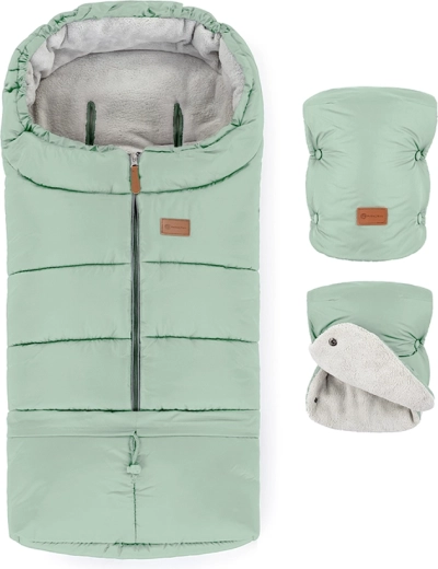 Set invernale Petite&Mars: sacco termico Jibot 3 in 1 e guanti per passeggino Jasie pale eucalypt