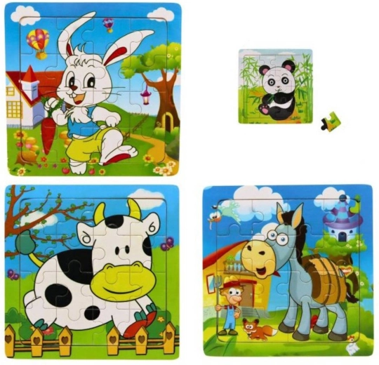 Puzzle in legno con animaletti 15 × 15 cm, 16 pezzi - 1 pezzo