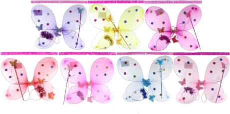 Ali da farfalla con fiorellini – set con cerchietto e bacchetta