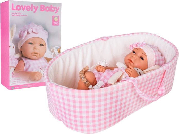 Bambola bebè in trasportino rosa