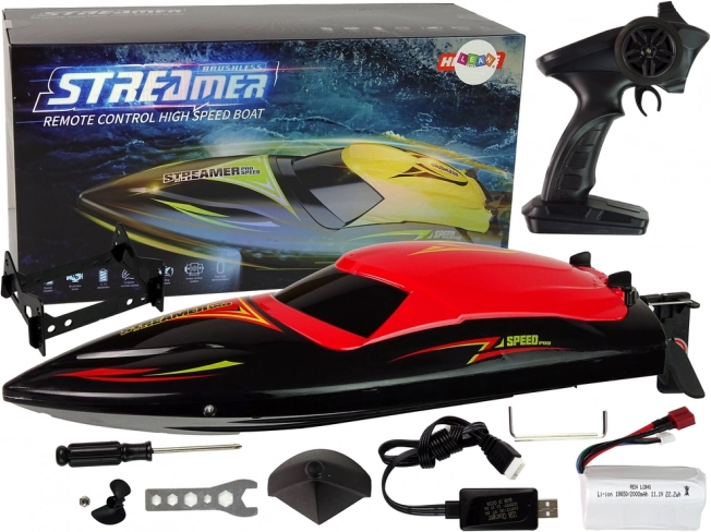 Motoscafo RC ad alta velocità 2,4 GHz rosso 35 km/h