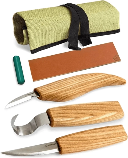BeaverCraft S13 set ampliato per l’intaglio di cucchiai (3 coltelli in rotolo + accessori)