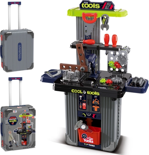 Valigetta 2-in-1 e banco da lavoro con attrezzi per bambini