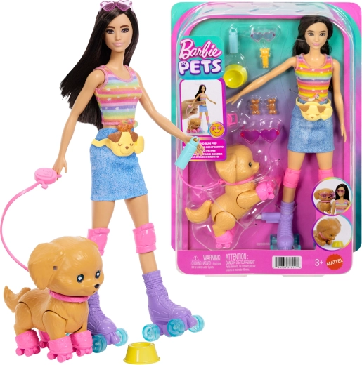 Barbie Pets – bambola con pattini a rotelle con cucciolo e accessori